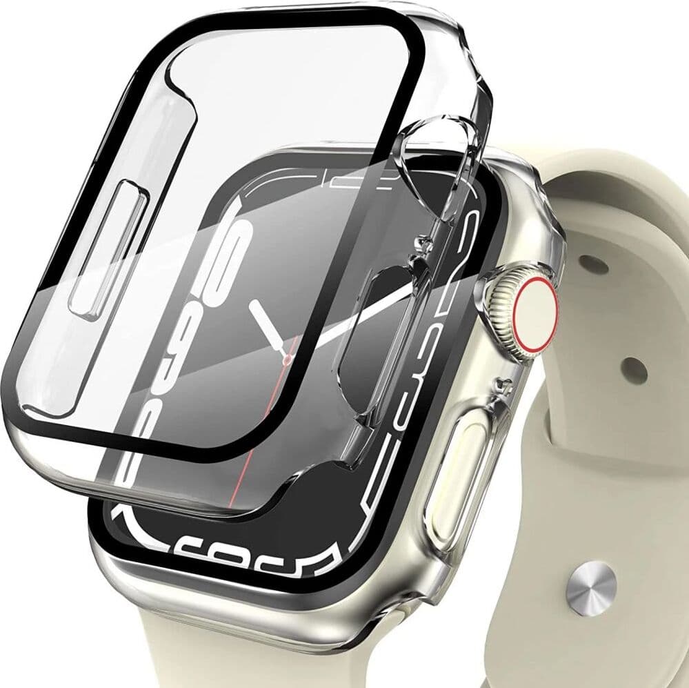 Качествен твърд кейс с вграден стъклен протектор за дисплея на Apple Watch 7 45мм, Apple Watch 8 45мм - Tech-Protect Defense 360 Case (прозрачен)
