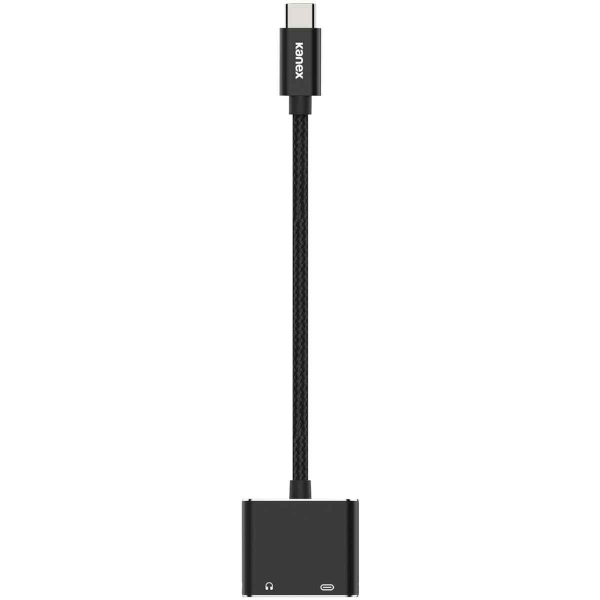Пасивен адаптер USB-C към 3.5 мм. аудио изход и USB-C изход (черен) - Kanex DuraBraid USB-C to 3.5mm Headphone Jack Adapter & Charging