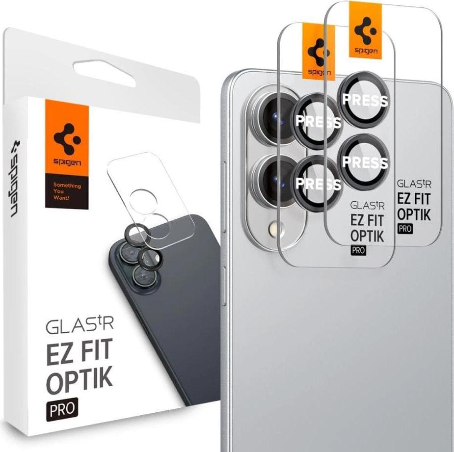 2 комплекта предпазни стъклени лещи за камерата на Samsung Galaxy S25 Edge - Spigen Glass tR EZ Fit Optik Pro Lens Protector 2 Pack (черен)