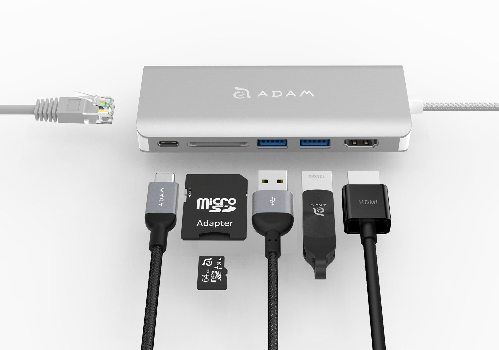 Adam Elements Casa Hub A01 - USB-C хъб с 2 USB изхода, USB-C PD порт, HDMI, Ethernet и четец за карти памет за устройства с USB-C порт (тъмносив)