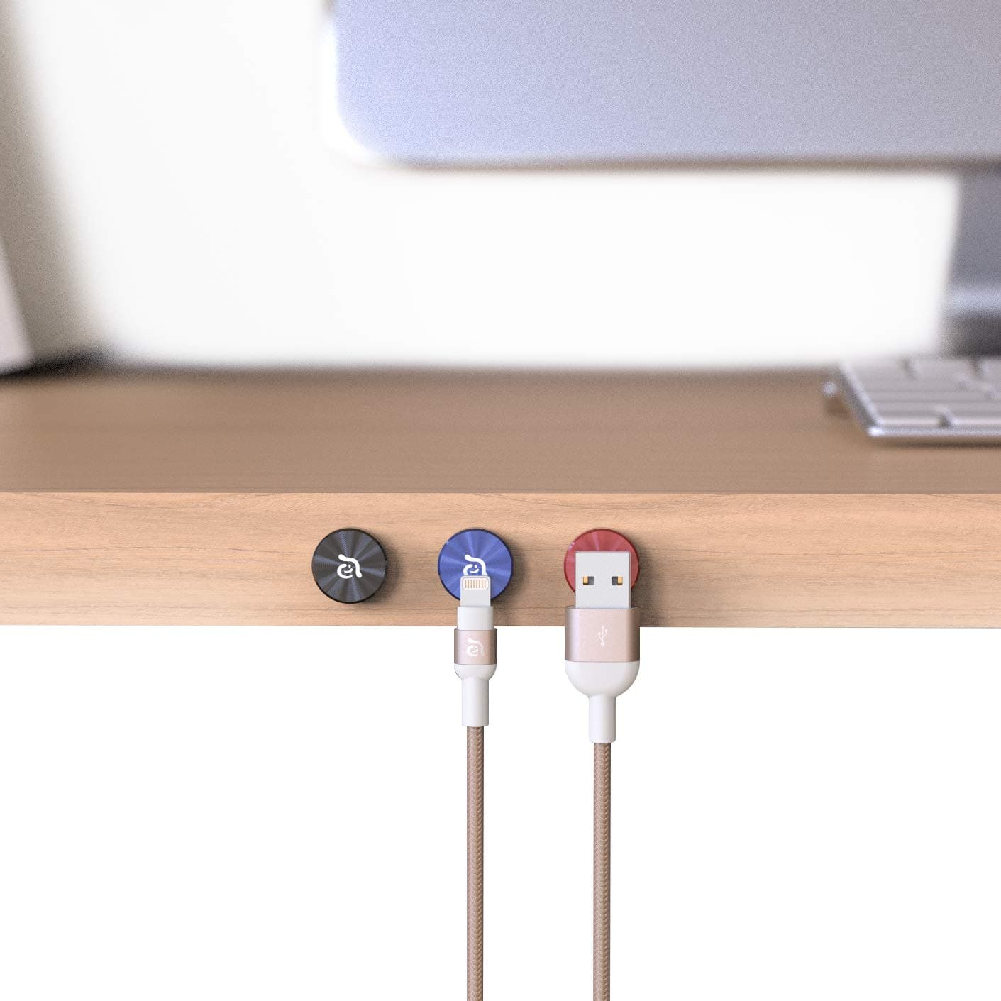 3 броя стилни магнитни органайзери за кабели - Adam Elements Gravity G1 Magnetic Cable Holder Set (син-червен-черен)