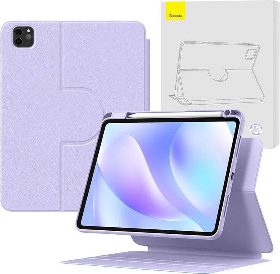Полиуретанов калъф с отделящ се кейс за iPad Air 5 (2022), iPad Air 4 (2020), iPad Pro 11 M2 (2022), iPad Pro 11 M1 (2021), iPad Pro 11 (2020), iPad Pro 11 (2018) - Baseus Minimalist Series Magnetic Protective Case (лилав)