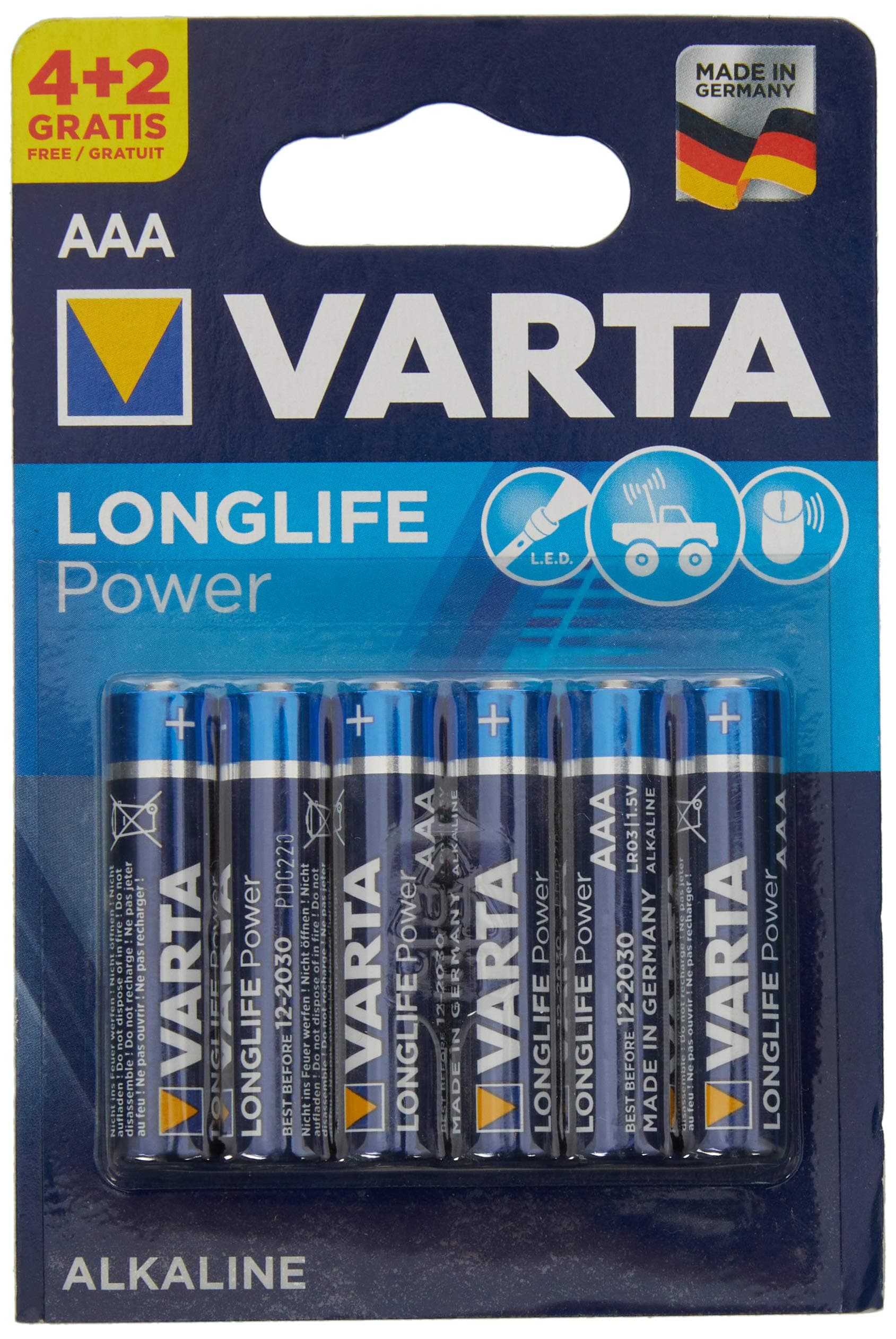 Алкални батерии Varta Longlife Power AAA, 4+2бр