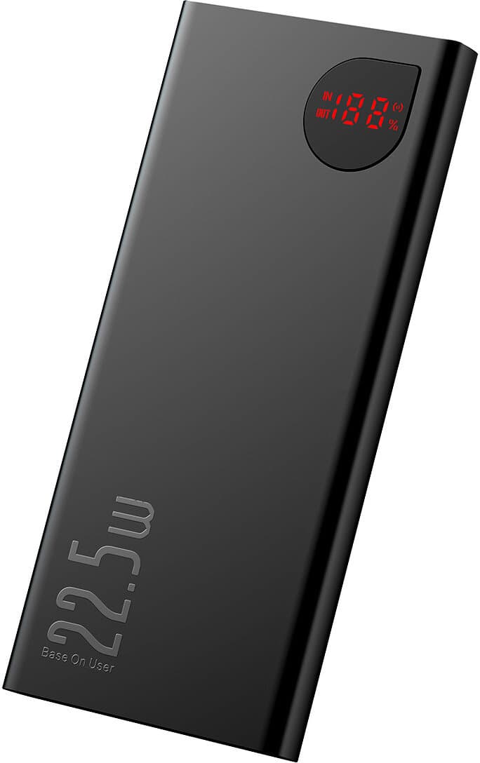 Външна батерия с 2xUSB-A и 1xUSB-C изходи с технология за бързо зареждане (модел 2021) - Baseus Adaman Metal Digital Display Power Bank 22.5W 10000 mAh (PPAD070001) (черен)