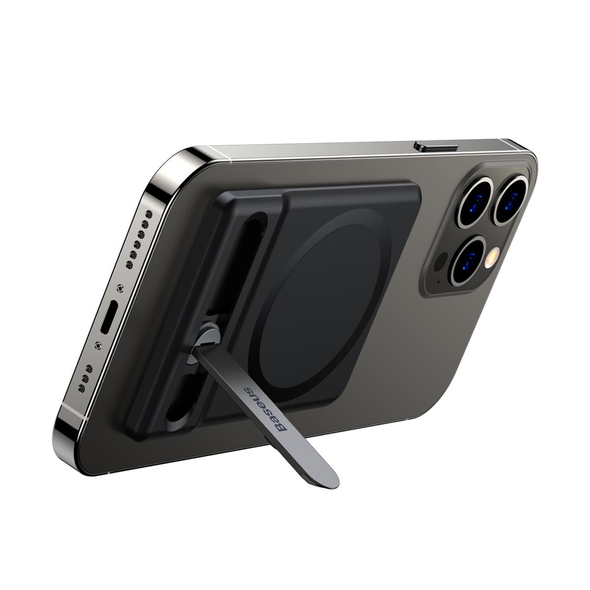Кожена поставка за прикрепяне към iPhone с MagSafe - Baseus Foldable Magnetic MagSafe Bracket Stand (черен)