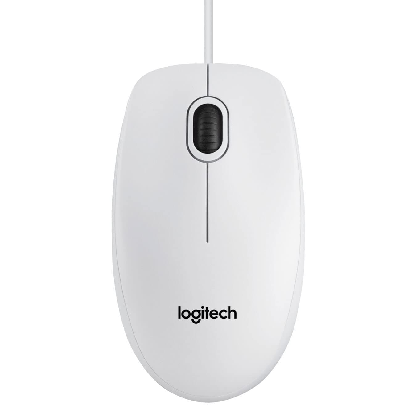 Мишка Logitech B100, оптична (1000 dpi), жична, USB, бяла