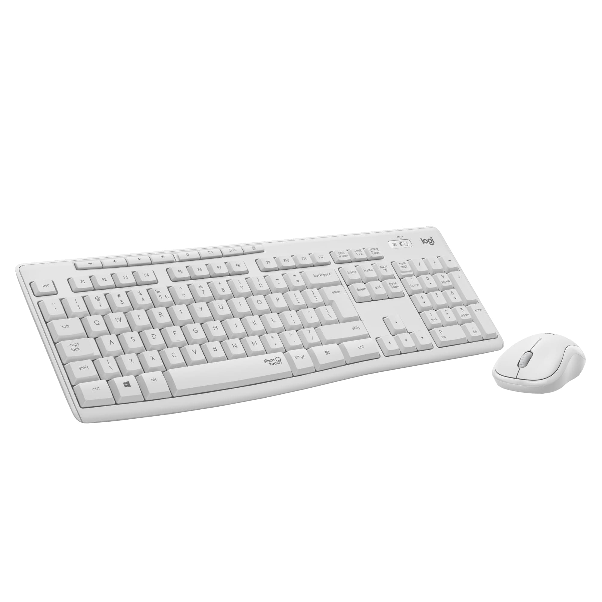 Комплект клавиатура и мишка Logitech MK295 Silent Wireless Combo (920-009824), безжични, мултимедийни клавиши, технология SilentTouch, регулируема височина на клавиатурата, бели