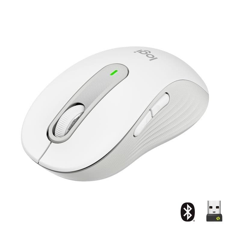 Мишка Logitech Signature M650 Off-White Medium, оптична (4000dpi), USB 2.4GHz, Bluetooth, бяла, 5 бутона