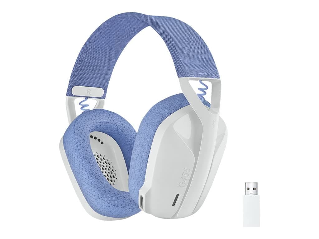 Слушалки Logitech G435 (981-001074), безжични, микрофон, USB, Bluetooth, 40mm говорители, до 18 часа време на работа, бели