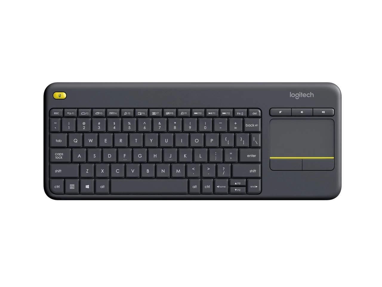 Клавиатура Logitech K400 Plus, безжична, вграден тъчпад, 10м обхват, черна, USB, US Int