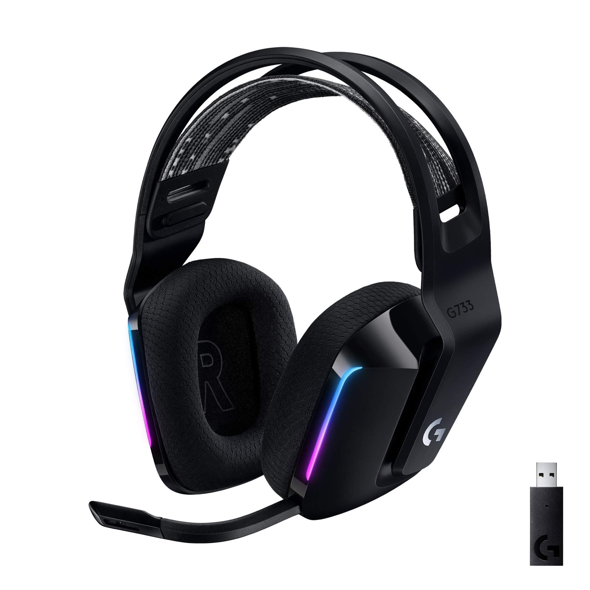 Слушалки Logitech G733 (981-000864), безжични, микрофон, 40mm говорители, 20 Hz - 20 kHz, черни