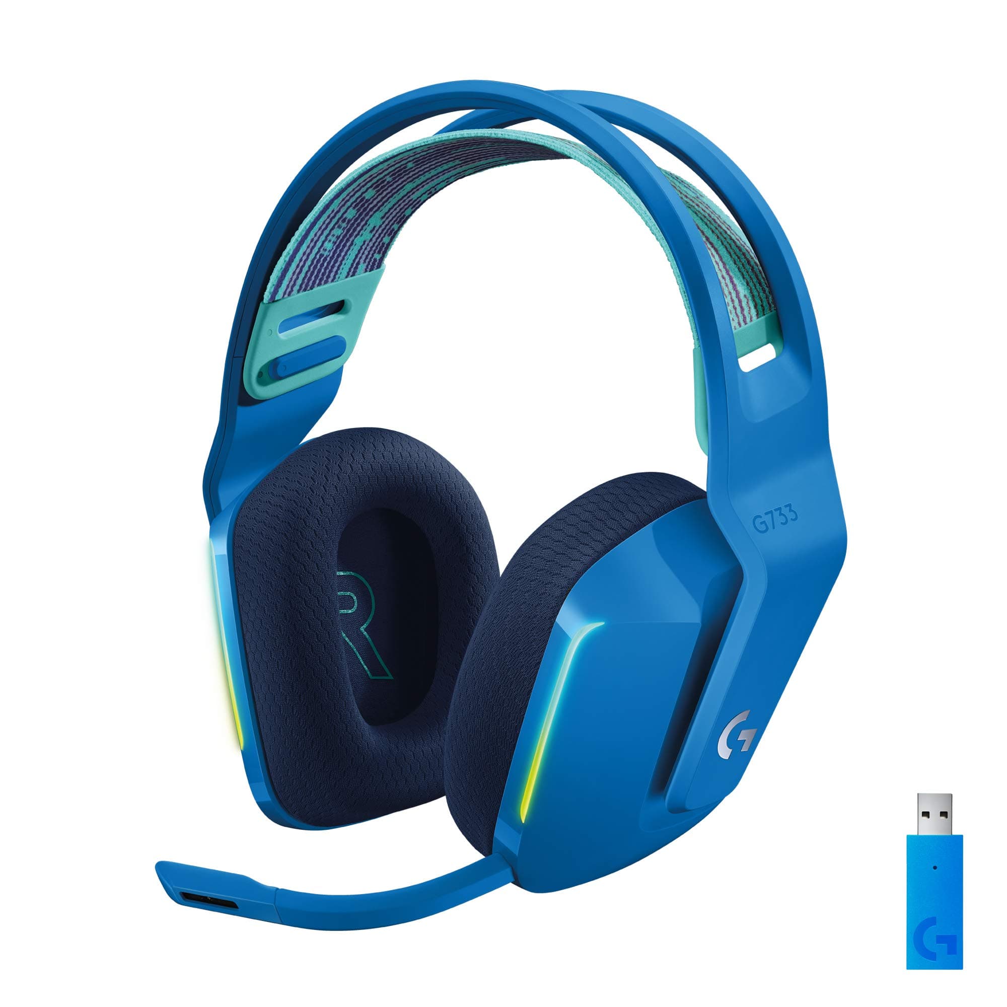 Слушалки Logitech G733 (981-000943), безжични, микрофон, 40mm говорители, 20 Hz - 20 kHz, сини