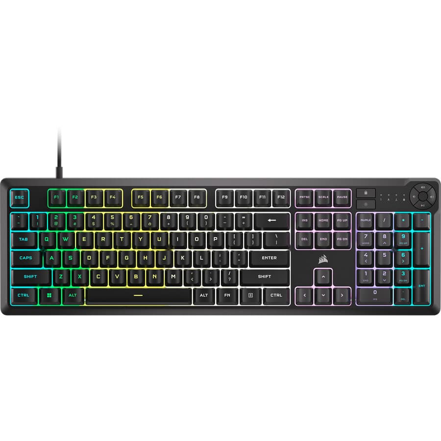 Клавиатура Corsair K55 CORE RGB, гейминг, 6 макро клавиша, RGB подсветка, черна, USB