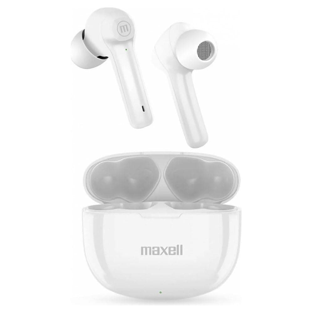 Слушалки Maxell Dynamic White, безжични, Bluetooth, микрофон, тип "тапи", до 12 часа време за работа, бели