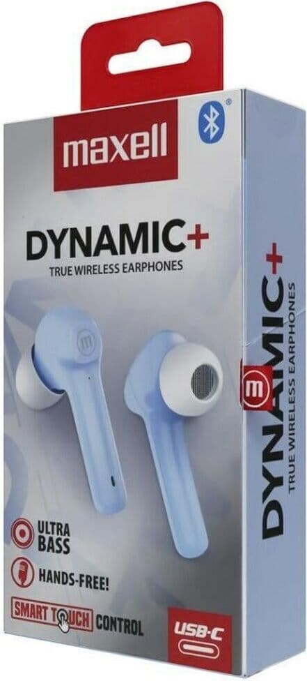 Слушалки Maxell Dynamic Blue, безжични, Bluetooth, микрофон, тип "тапи", до 12 часа време за работа, сини