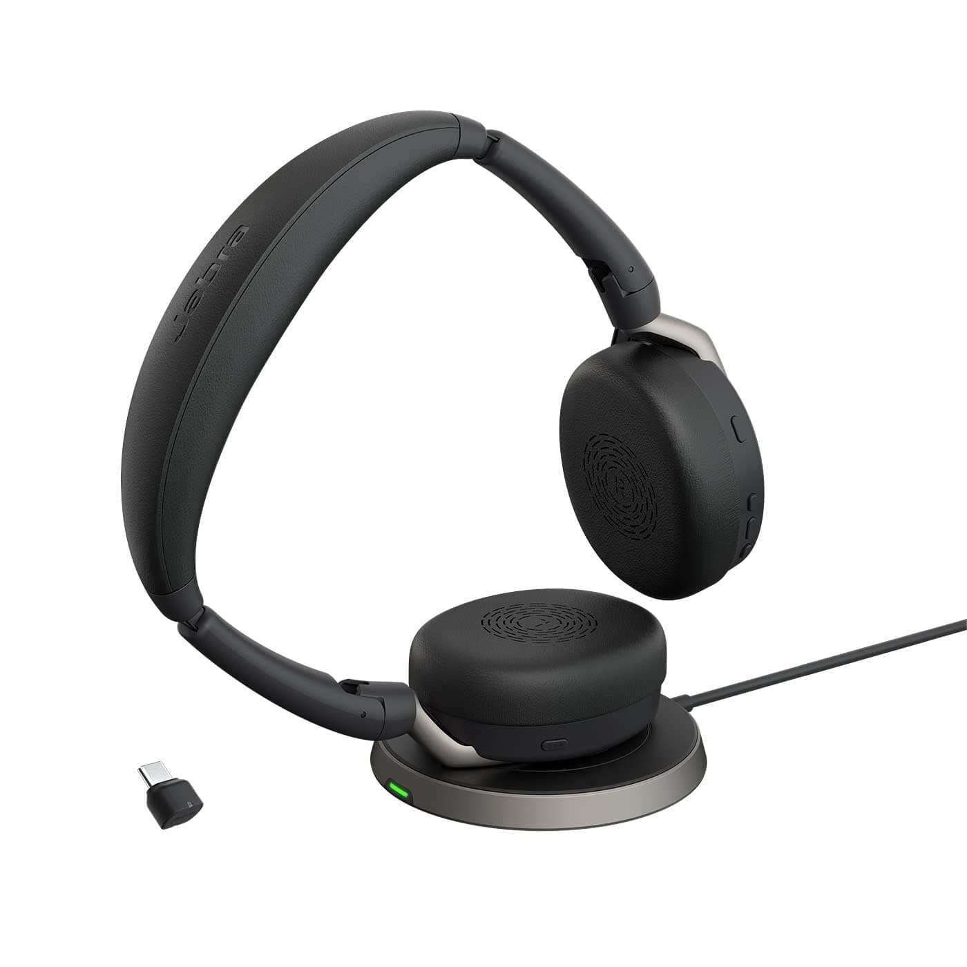 Слушалки Jabra Evolve2 65 Flex (26699-999-889), безжични, Bluetooth, USB, микрофон, 28mm драйвери, Hybrid ANC, до 32 часа време на работа, UC Stereo, зарядна подложка, черни
