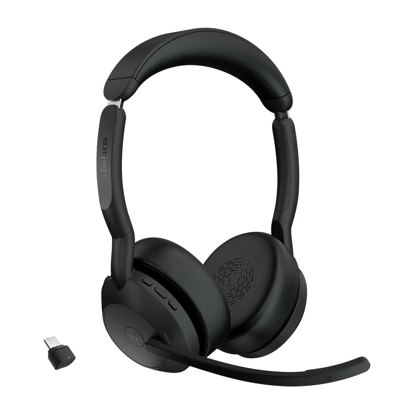 Слушалки Jabra Evolve2 55 (25599-999-899), безжични, Link380c USB-C Bluetooth адаптер, микрофон, 28mm драйвери, ANC, до 16 часа време на работа, Jabra SafeTone, сертифицирани за Microsoft Teams, черни