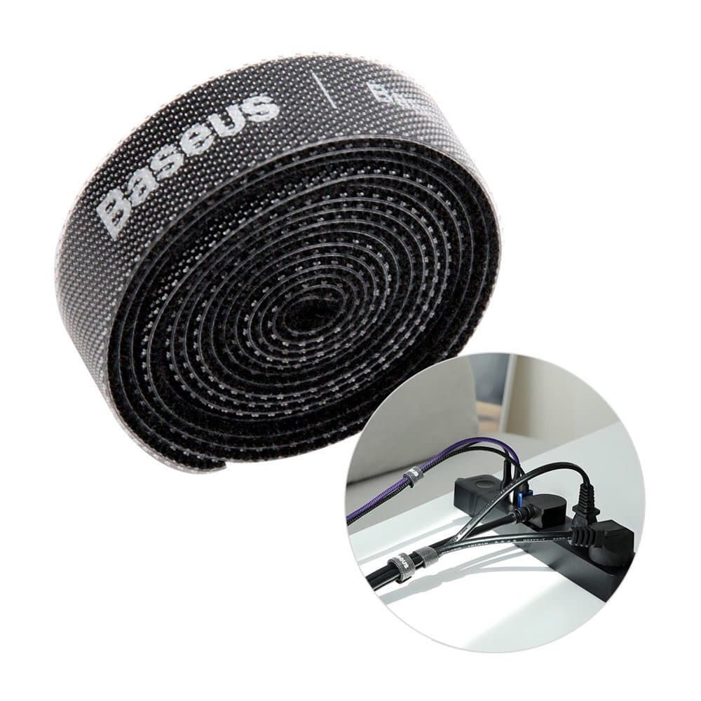 Велкро лента за организиране на кабели (100 см) - Baseus Rainbow Circle Velcro Strap (черен)