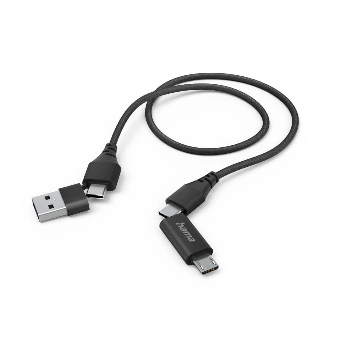 Кабел HAMA 201537, от USB-C/USB-A(м) към USB-C/Micro-USB(м), 1.5m, черен