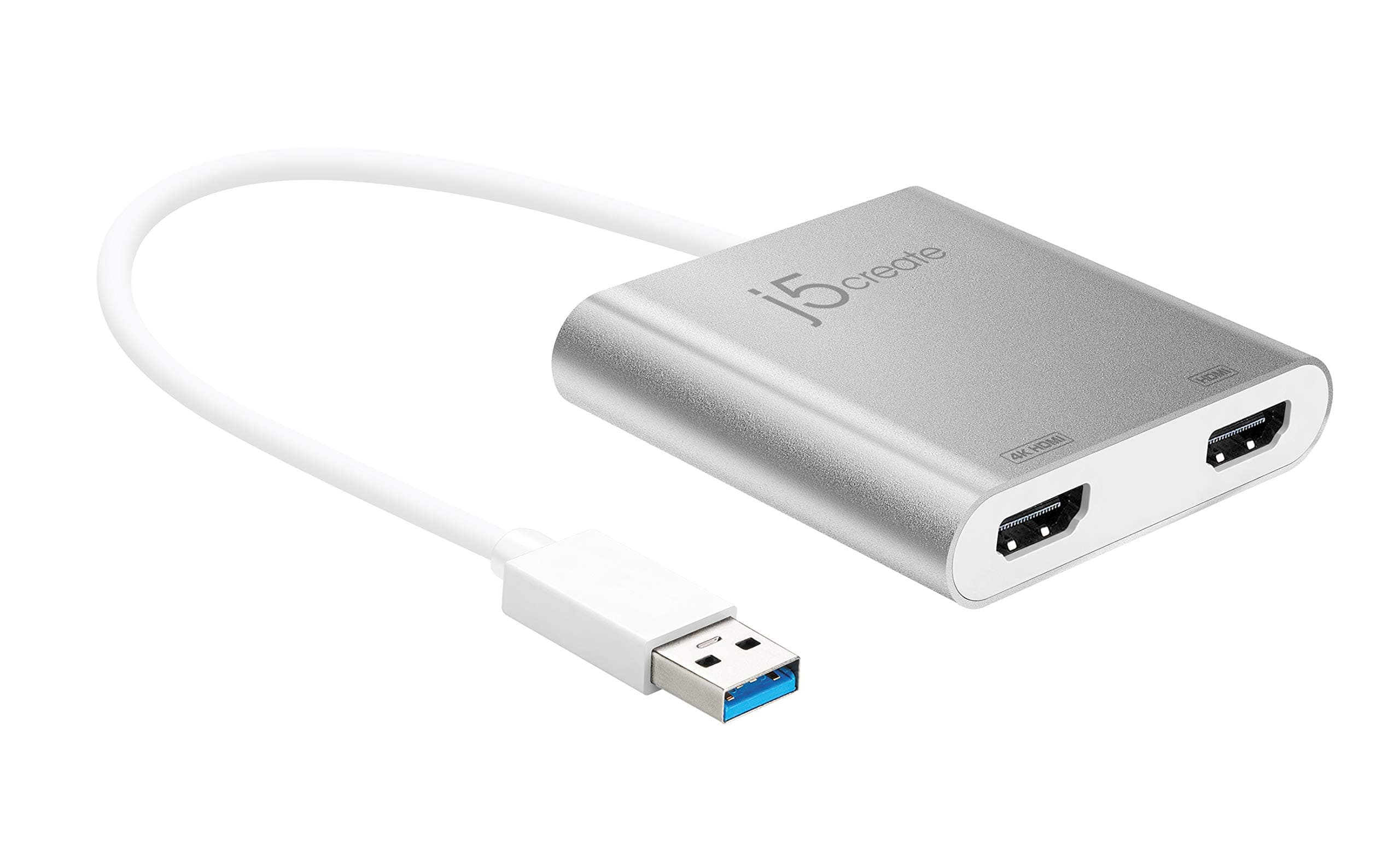 Адаптер j5create JUA365, от USB-A(м) към 2x HDMI(ж), бял, 4K@30Hz