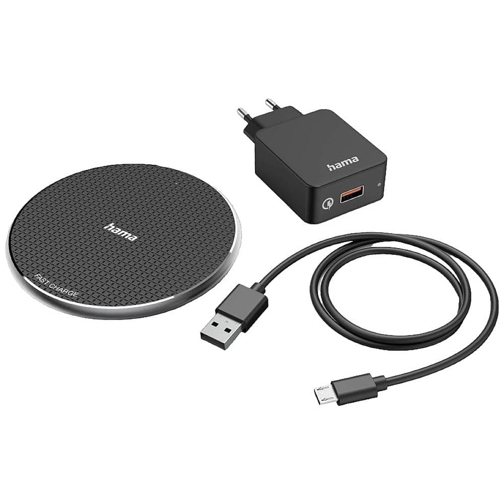 Безжично зарядно HAMA QI-FC10, от micro-USB(м) към безжично зареждане, черно, бързо зареждане
