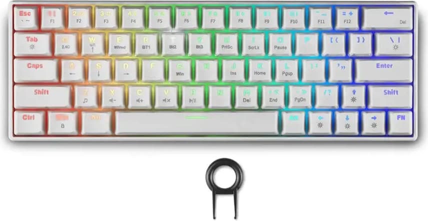 Клавиатура Spartan Gear Pegasus 2 RGB White, жична/безжична, механична, червени суичове, гейминг, RGB подсветка, бяла, Bluetooth, USB