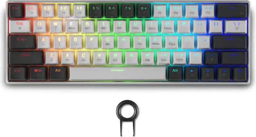Клавиатура Spartan Gear Pegasus 2 RGB White/Grey, жична/безжична, механична, червени суичове, гейминг, RGB подсветка, сиво-бяла, Bluetooth, USB