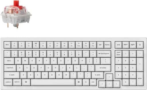 Клавиатура Keychron K4 Pro White (K4P-P1), механична, Hot-Swappable Full-Size K Pro Red суичове, безжична, гейминг, RGB подсветка, бяла, USB, Bluetooth