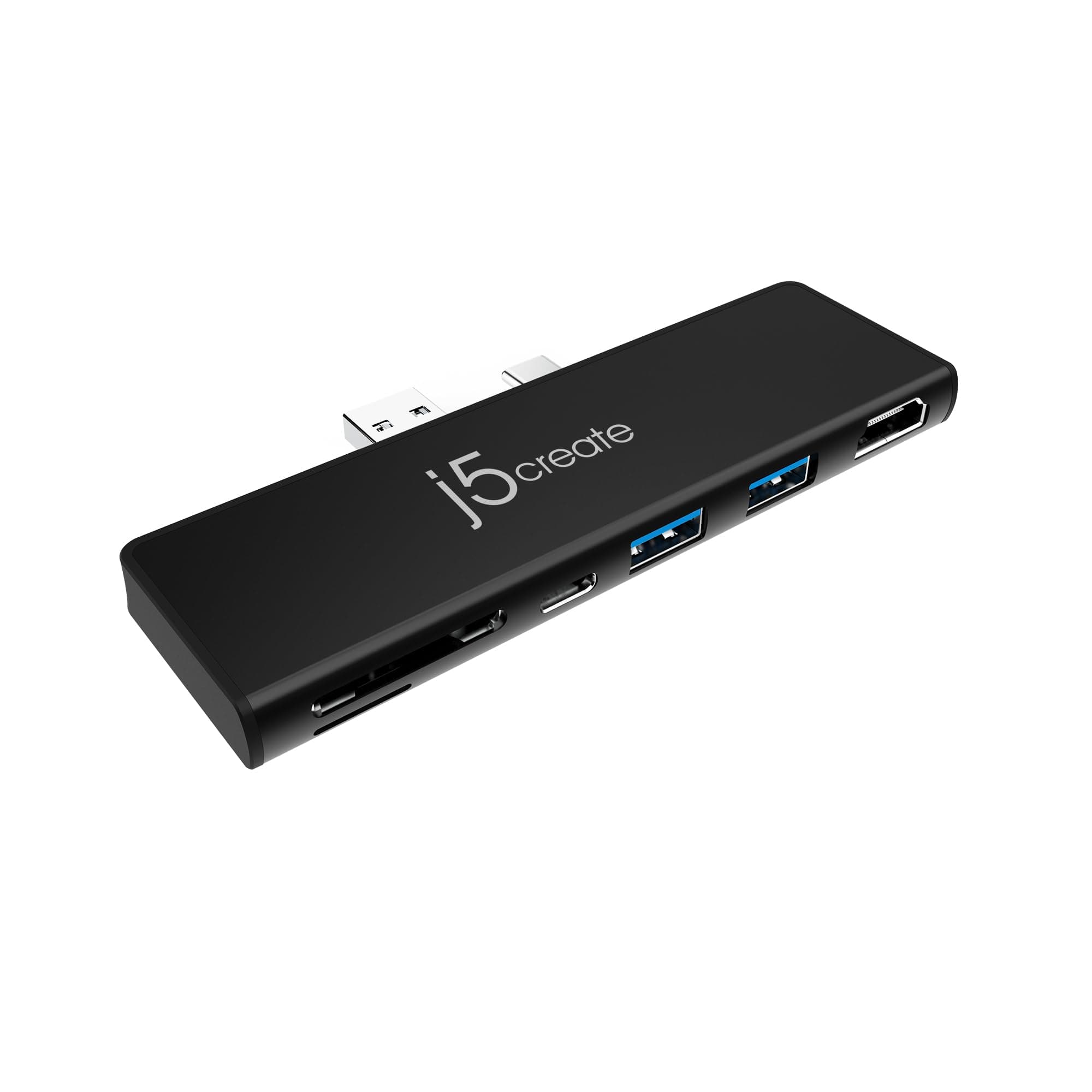 Докинг станция j5create ULTRADRIVEMINIDOCK JCD324, от USB-C+USB-A към 1x USB-C (PD), 2x USB-A, 1x HDMI, 1x SD четец, 1x MicroSD четец, черна