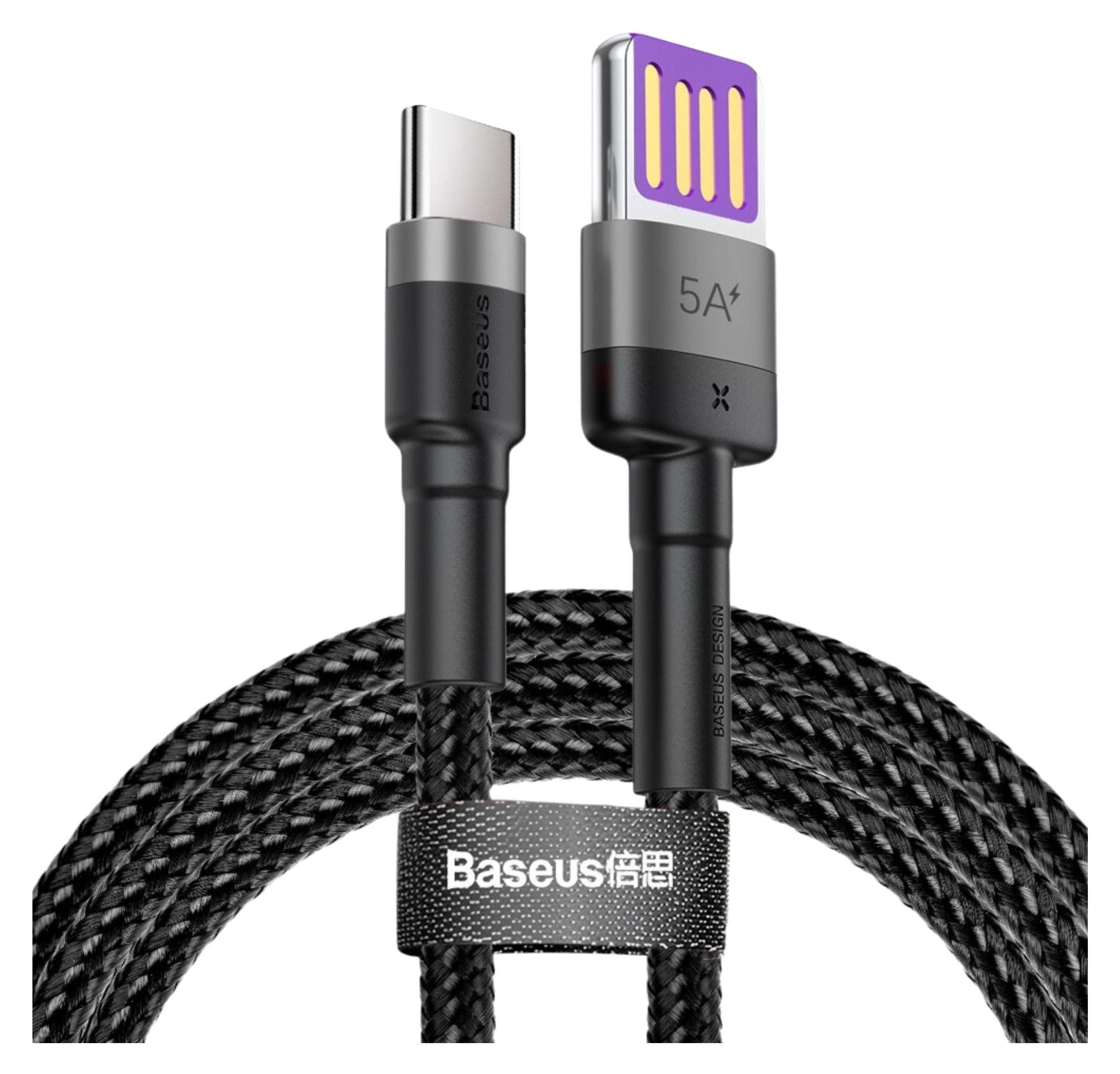 Кабел с въжена оплетка и бързо зареждане за устройства с USB-C порт (100 см) - Baseus Cafule Quick Charge USB-C Cable (CATKLF-PG1) (черен)