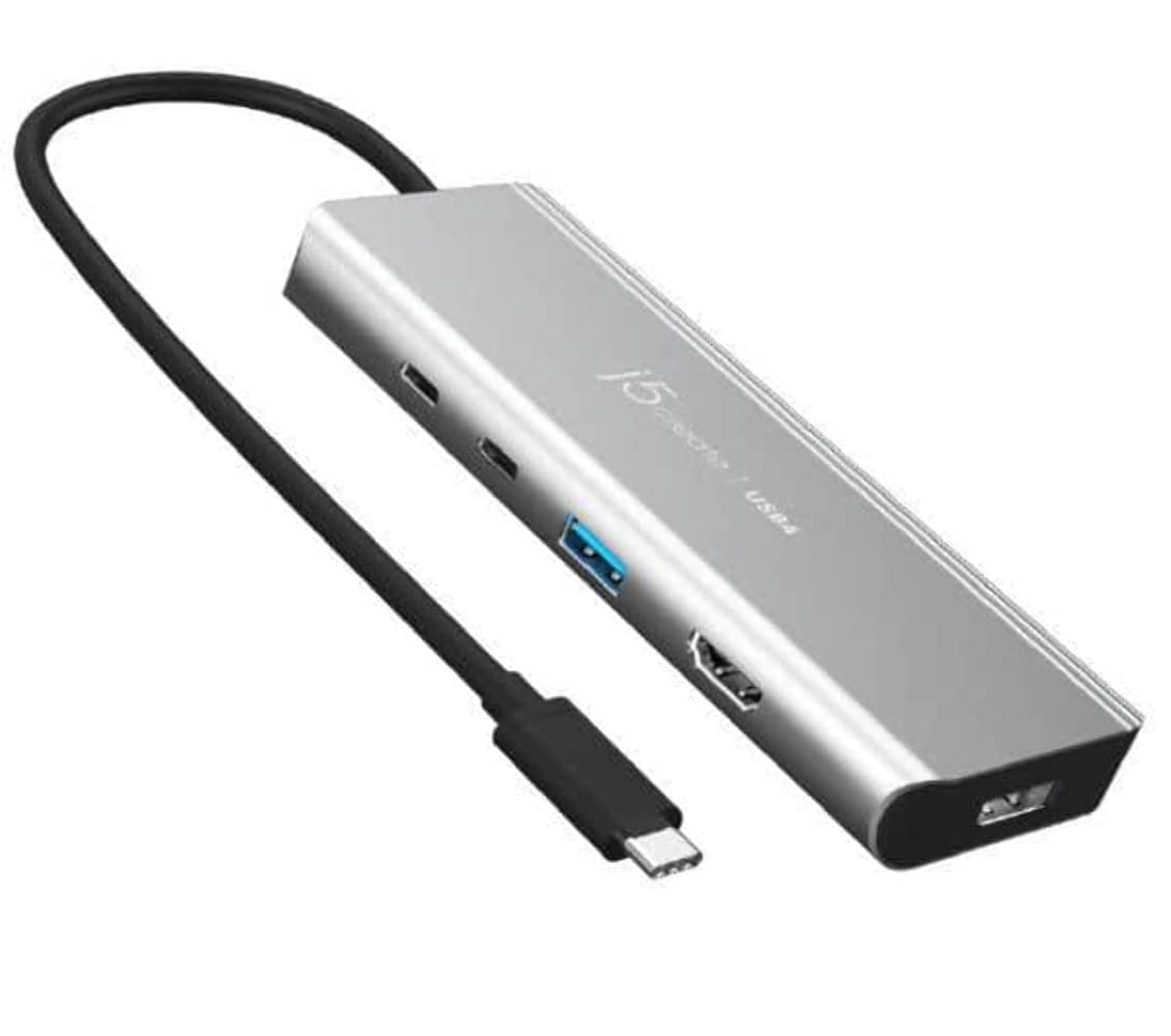 Докинг станция j5create JCD401, от USB-C към 1x USB-C (PD), 1x USB-C, 1x USB-A, 1x HDMI (4K@60Hz), 1x DisplayPort, сива