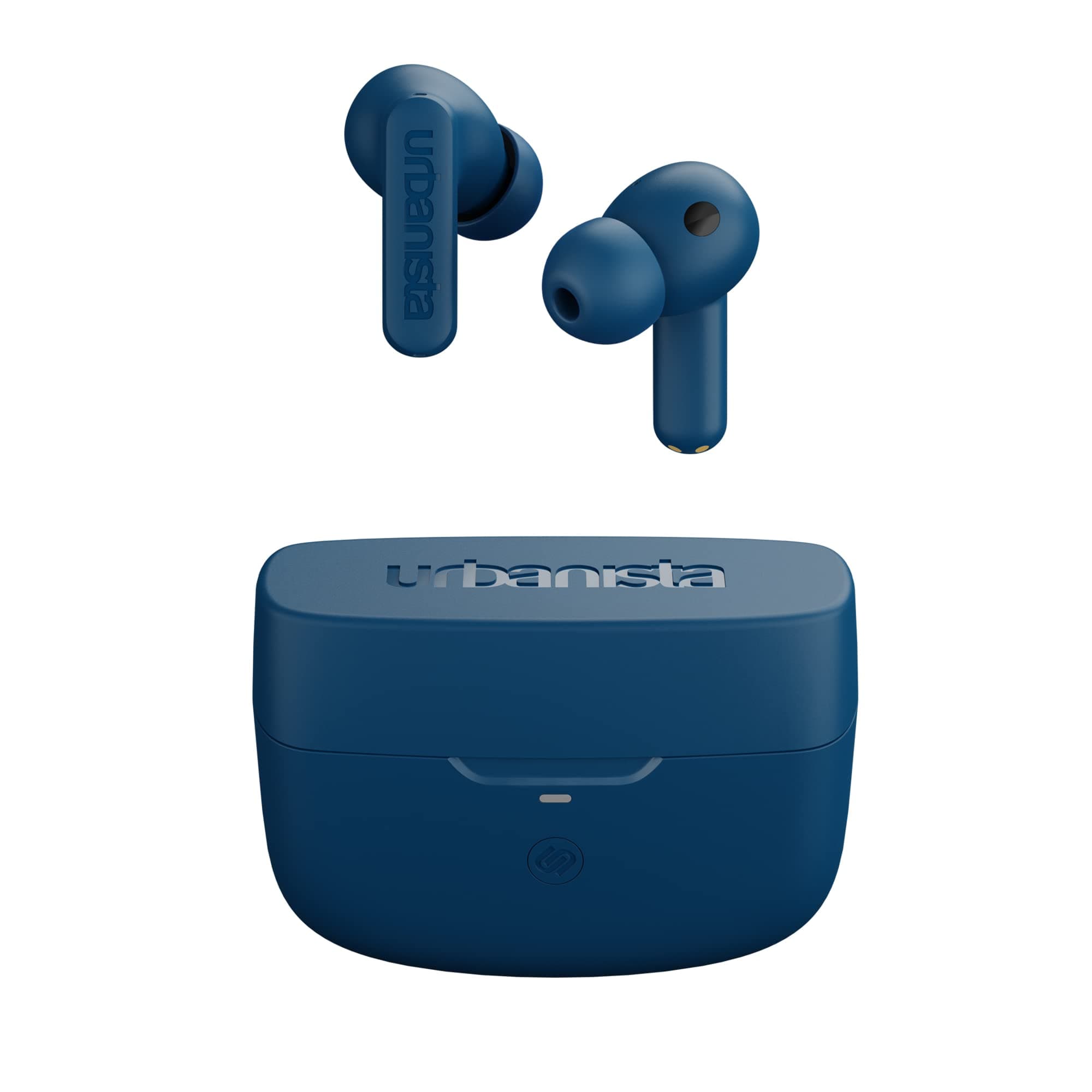 Слушалки Urbanista Atlanta, безжични, Bluetooth, микрофон, 10mm мембрани, безжично зареждане на кутията, IPX4 водоустойчивост, хибридно шумопотискане, до 8 часа време на работа, сини