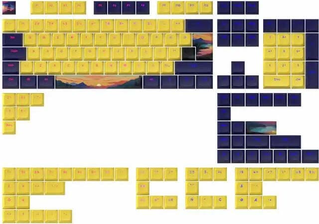 Капачки за механична клавиатура Dark Project Sunset PBT, 177-Keycap Set, съвместими с US ANSI и UK ISO подредби клавиатури