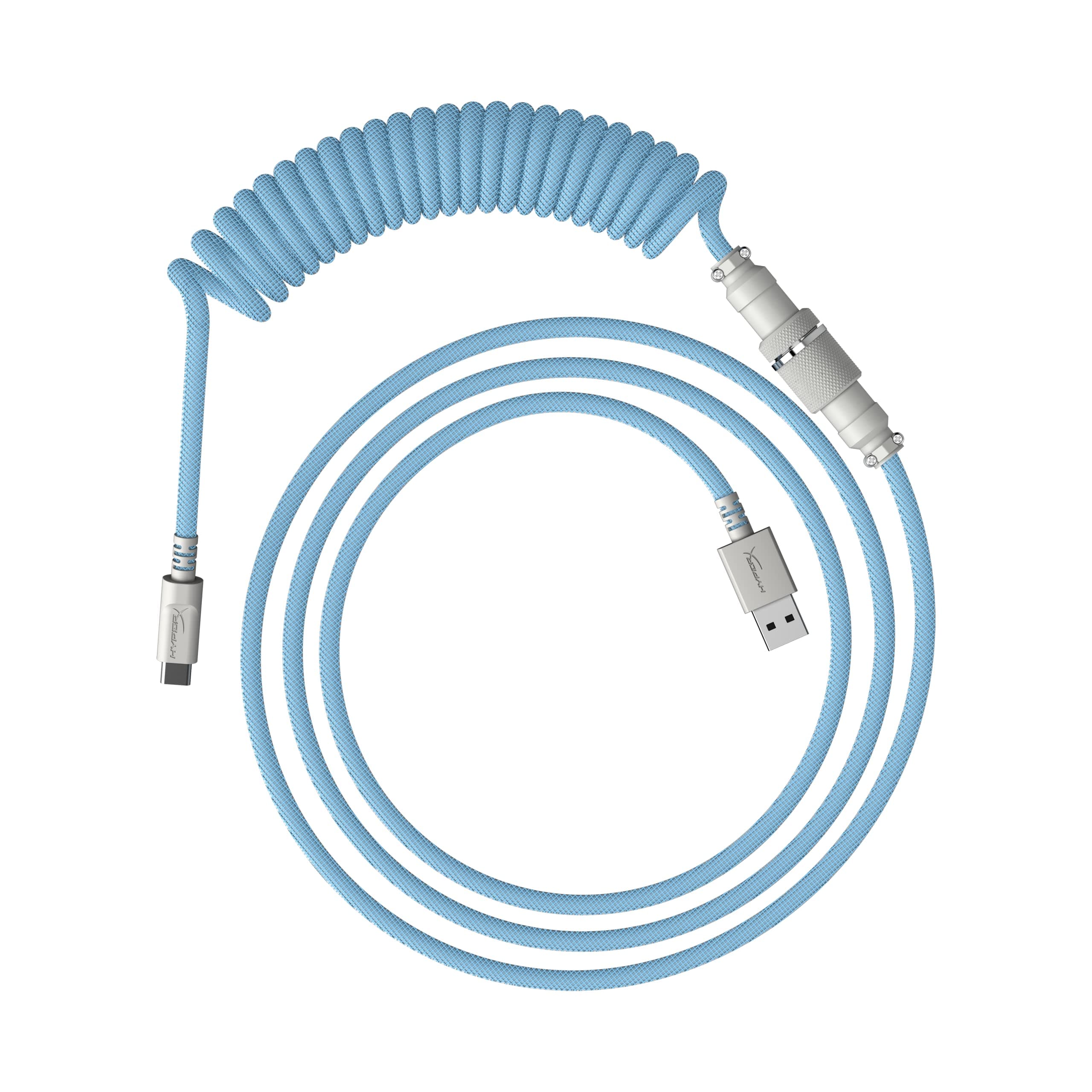 Кабел за клавиатура HyperX Coiled Cable Light Blue-White (6J680AA), от USB A (м) към USB C(м), 1.37м, черен