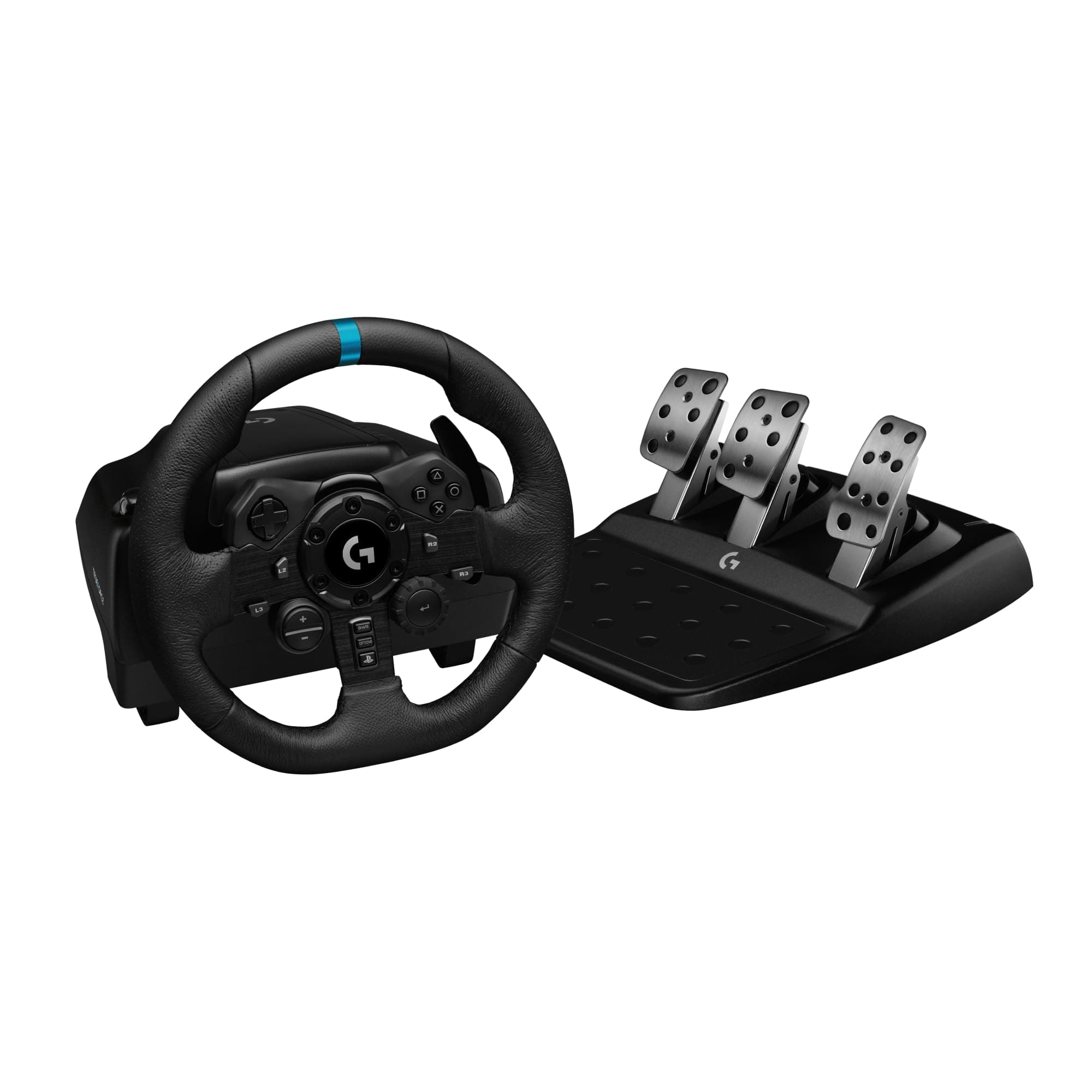 Logitech G923 Racing Wheel и педали, Play Station 4, PC, 900° ротация, Trueforce Next-Gen Force Feedback, двоен съединител (в поддържаните игри), алуминий, стомана, кожа