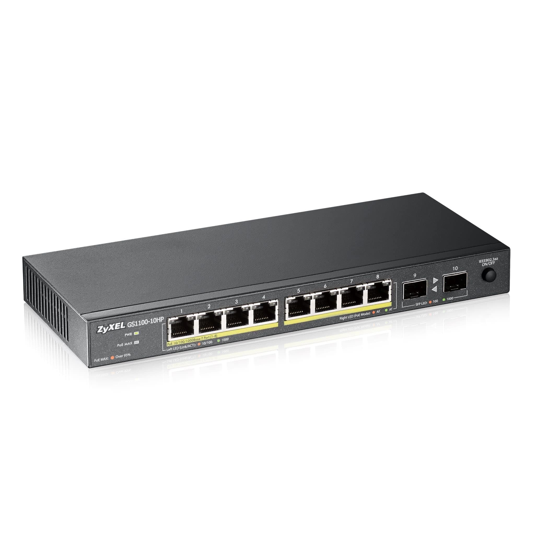 ZyXEL GS1100-10HP v2, unmanage PoE 8x Gigabit, 2x Fiber Uplink, 120 Watt PoE