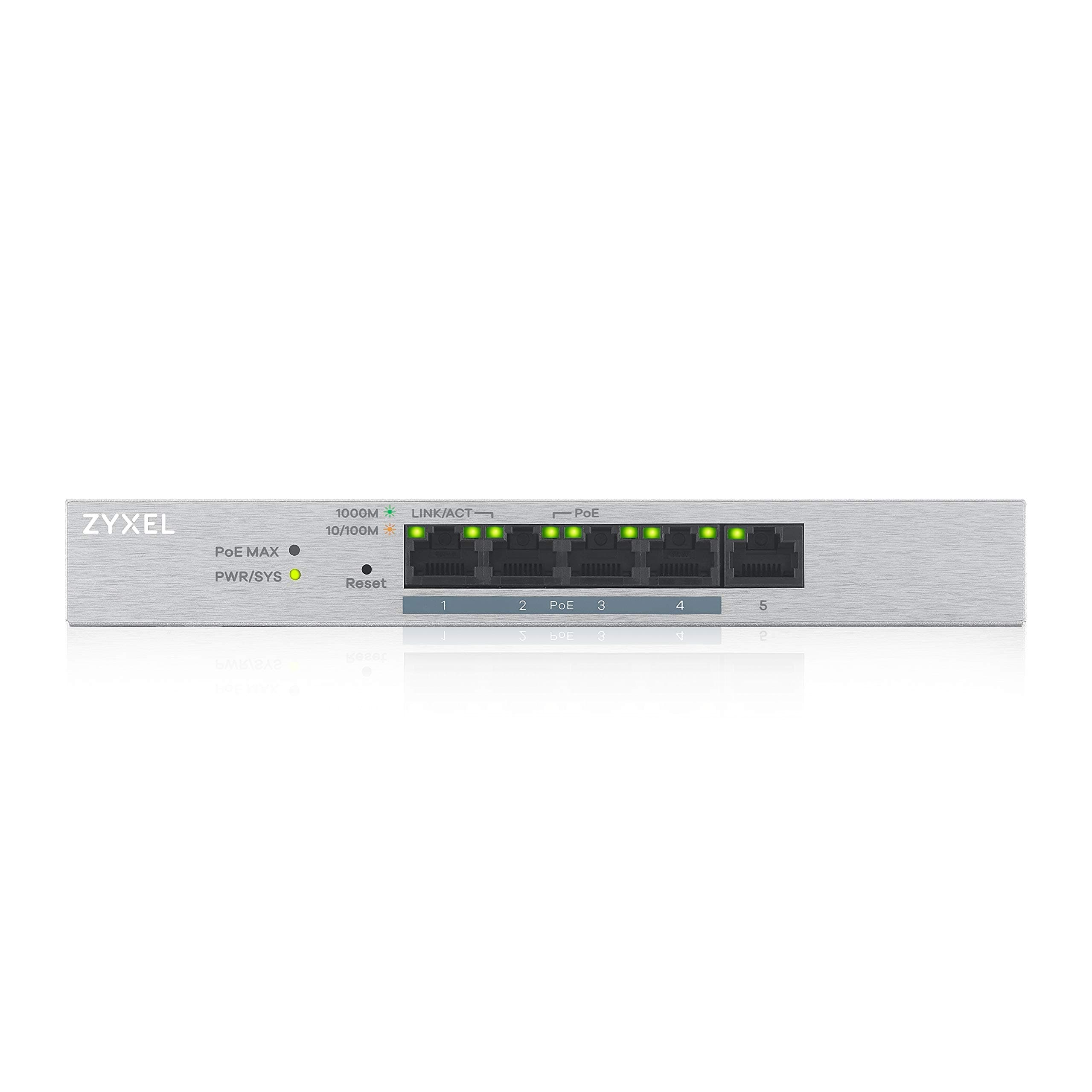 ZyXEL GS1200-5HPv2, 5-портов Gigabit PoE+ уебуправляем суич, 4x PoE, 60 вата