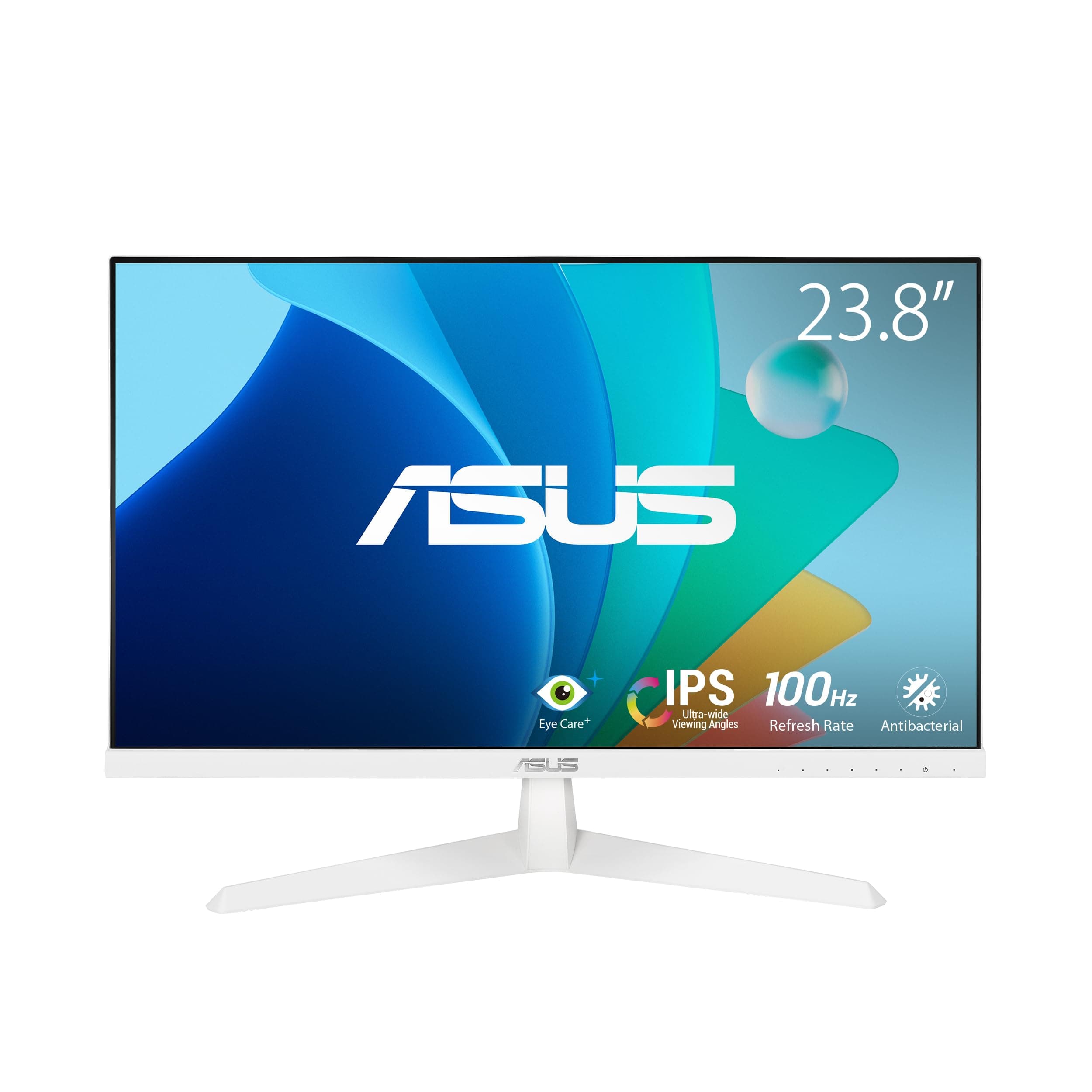 Asus VY249HF-W Геймърски монитор Eye Care, 24'', FHD (1920 x 1080), IPS, 100Hz, IPS, SmoothMotion, 1ms (MPRT), 250 cd/m2, Адаптивна синхронизация, Eye Care Plus технология, Филтър за синя светлина, Без трептене, Бял