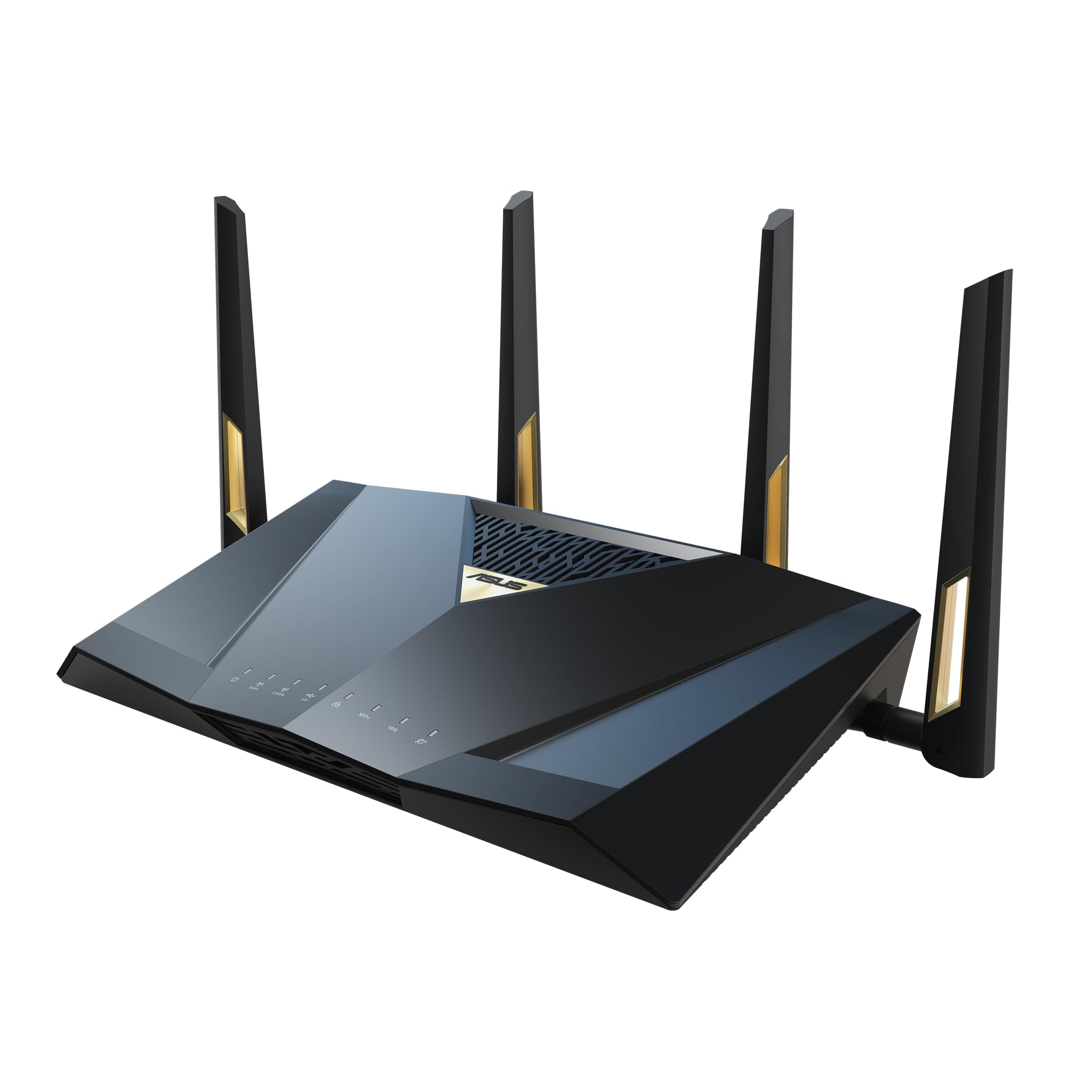 Asus Gaming Wireless Router, RT-BE88U, BE7200, Dual-Band, Quad-Core 2.6GHz CPU, 256MB/2GB Flash/RAM, 4K-QAM, MLO, 10G dual-port, SFP+, 2.5G quad-port, AiProtection Pro, Adaptive QoS, VPN Fusion, Instant Guard, IPTV, OFDMA, MU-MIMO, AiMesh, черен