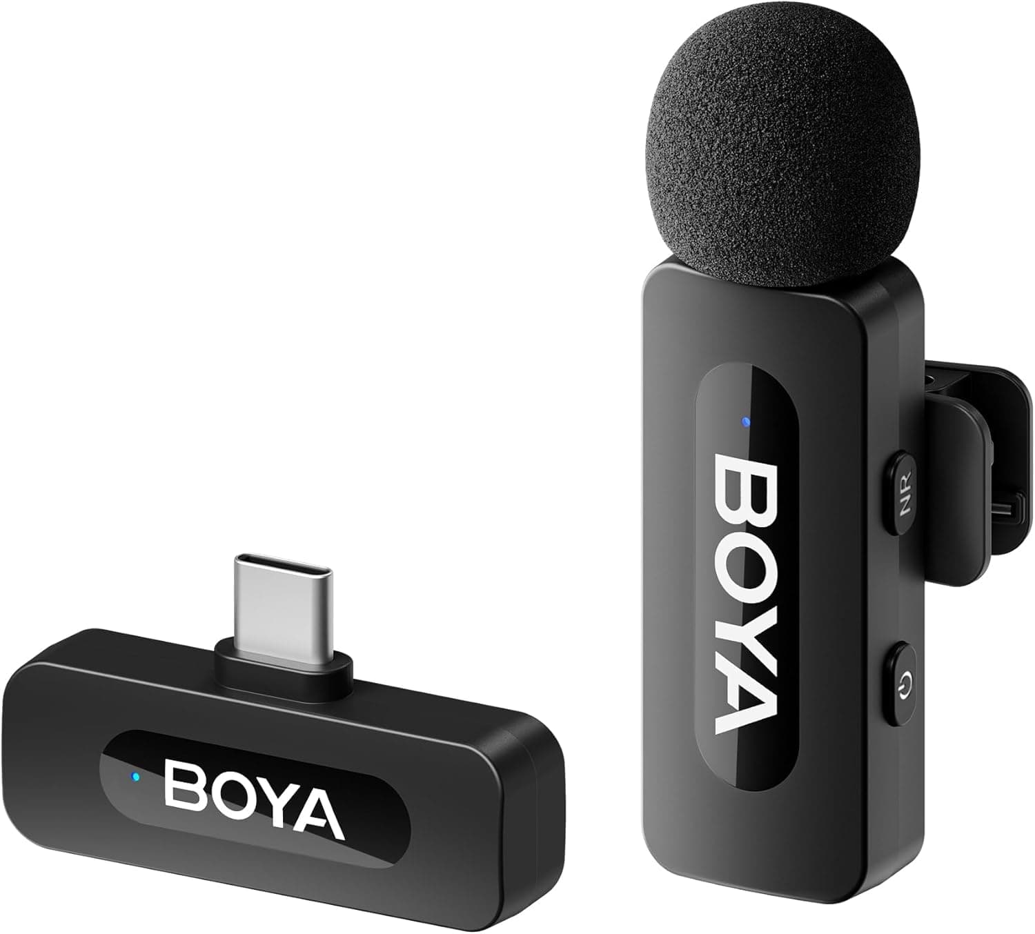 Безжична микрофонна система BOYA BY-V10, 1x микрофон, 1x предавател и 1x приемник, обхват до 50m, до 9 часа време на работа, с ревер, USB-C, черни