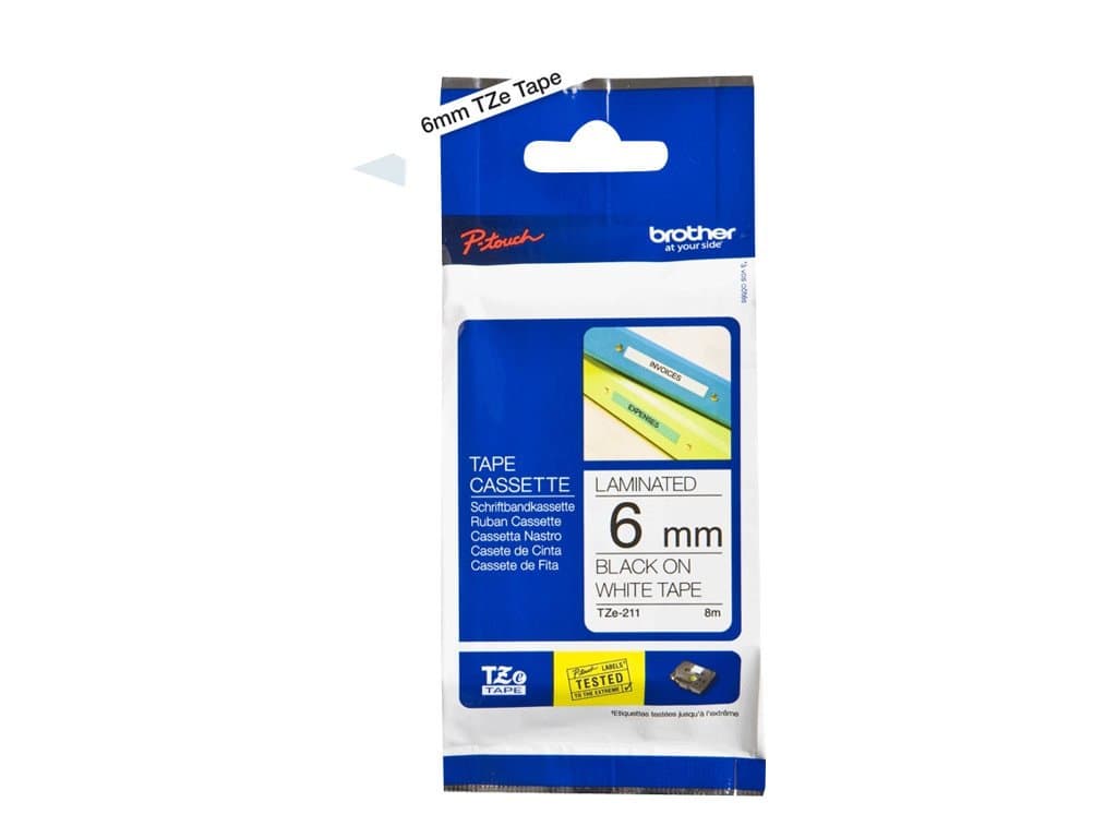 Brother TZe-211 Tape Black on White, Laminated, 6mm Eco