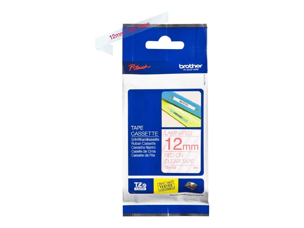 Brother TZe-132 Tape Red on Clear, Laminated, 12mm, 8m - Eco