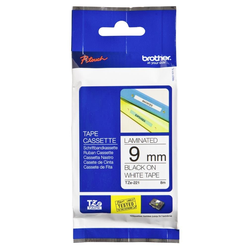 Brother TZe-221 Tape Black on White Laminated 9mm - Eco