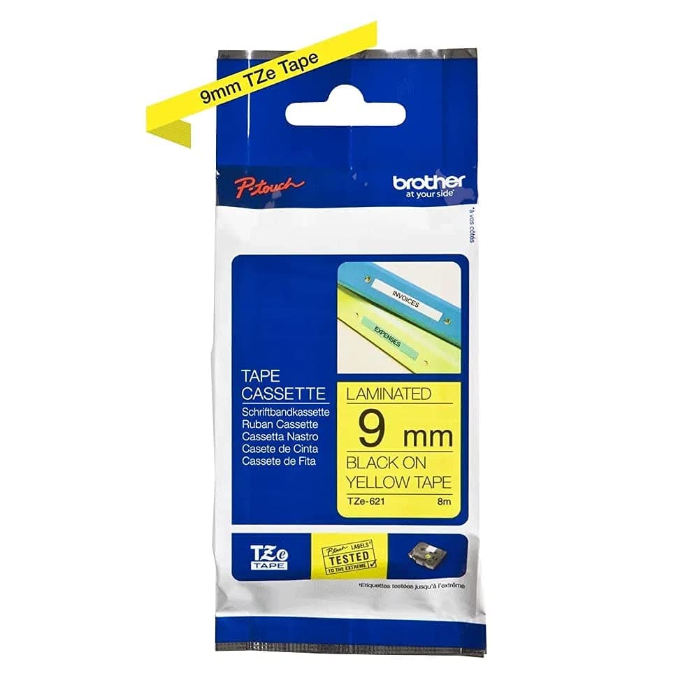 Brother TZe-621 Tape Black on Yellow, Laminated, 9mm Eco