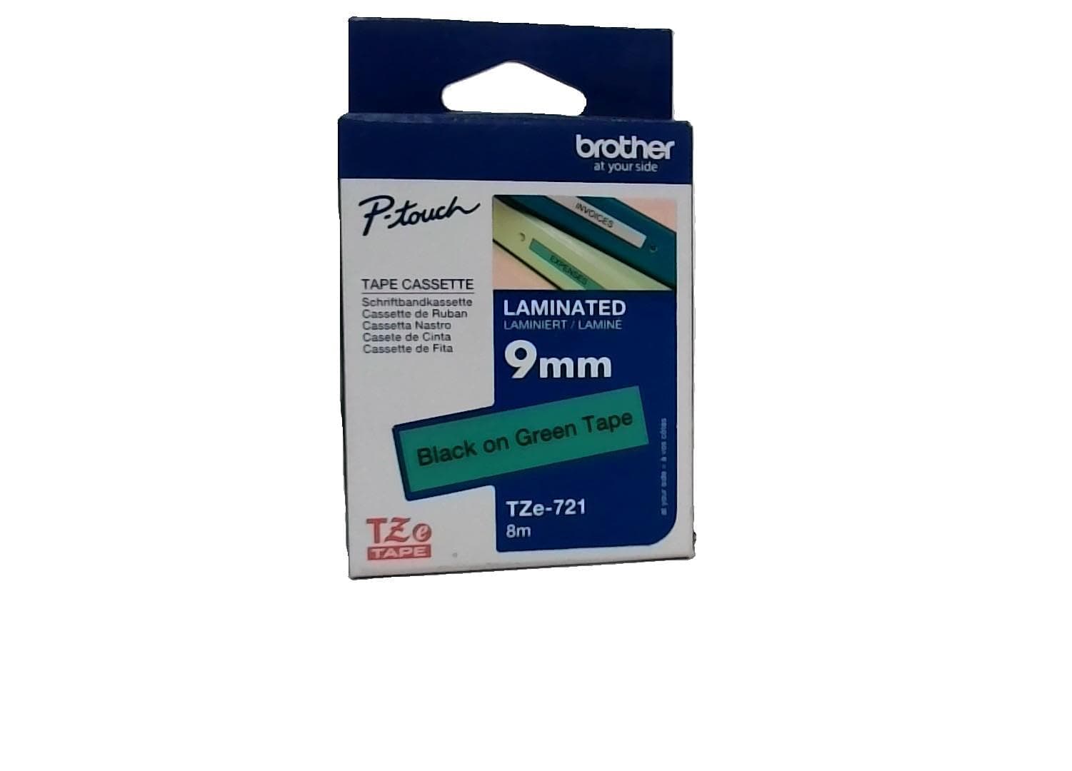 Brother TZe-721 Tape Black on Green, Laminated, 9mm, 8m - Eco