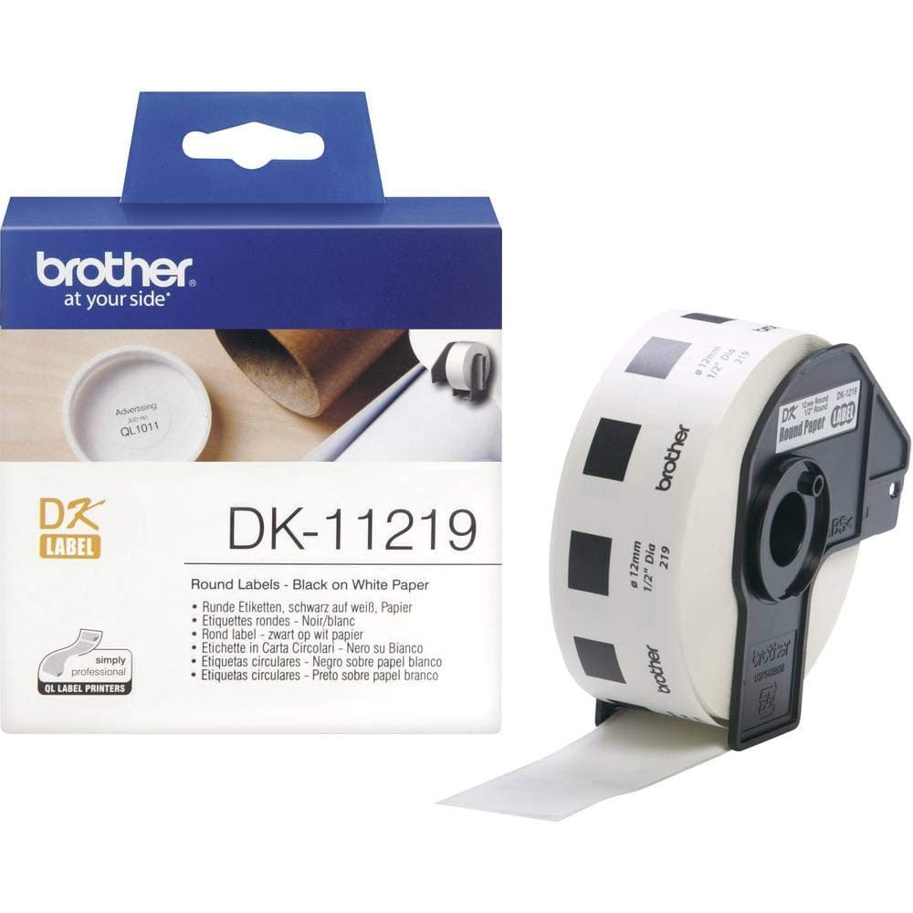 Brother DK-11219 кръгла хартия 1/2" етикет 12 mm x 12 mm x 1200 (черно върху бяло)