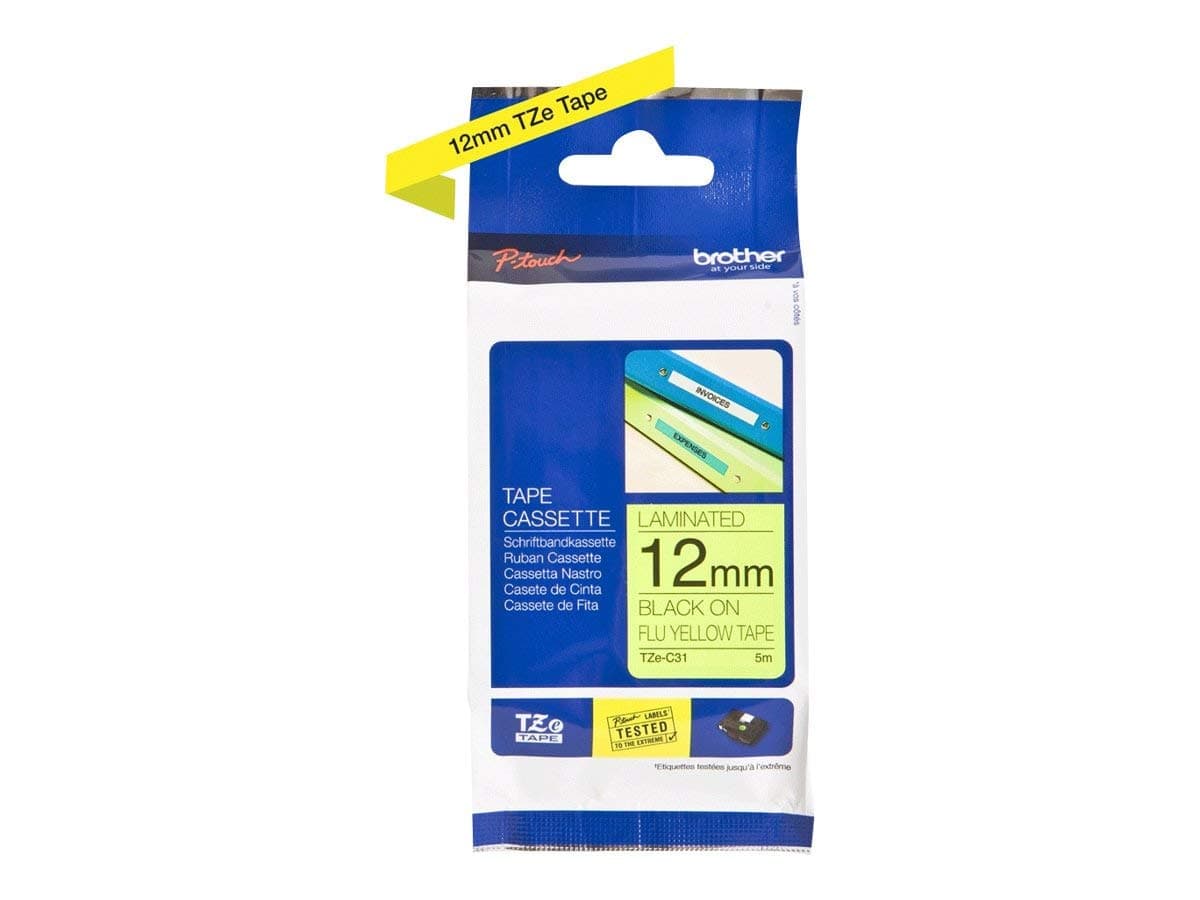 Brother TZe-C31 Black on Fluorescent Yellow, 12mm, 5m