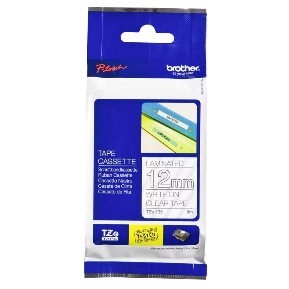 Brother TZe-135 Tape White on Clear, Laminated, 12mm, 8m - Eco