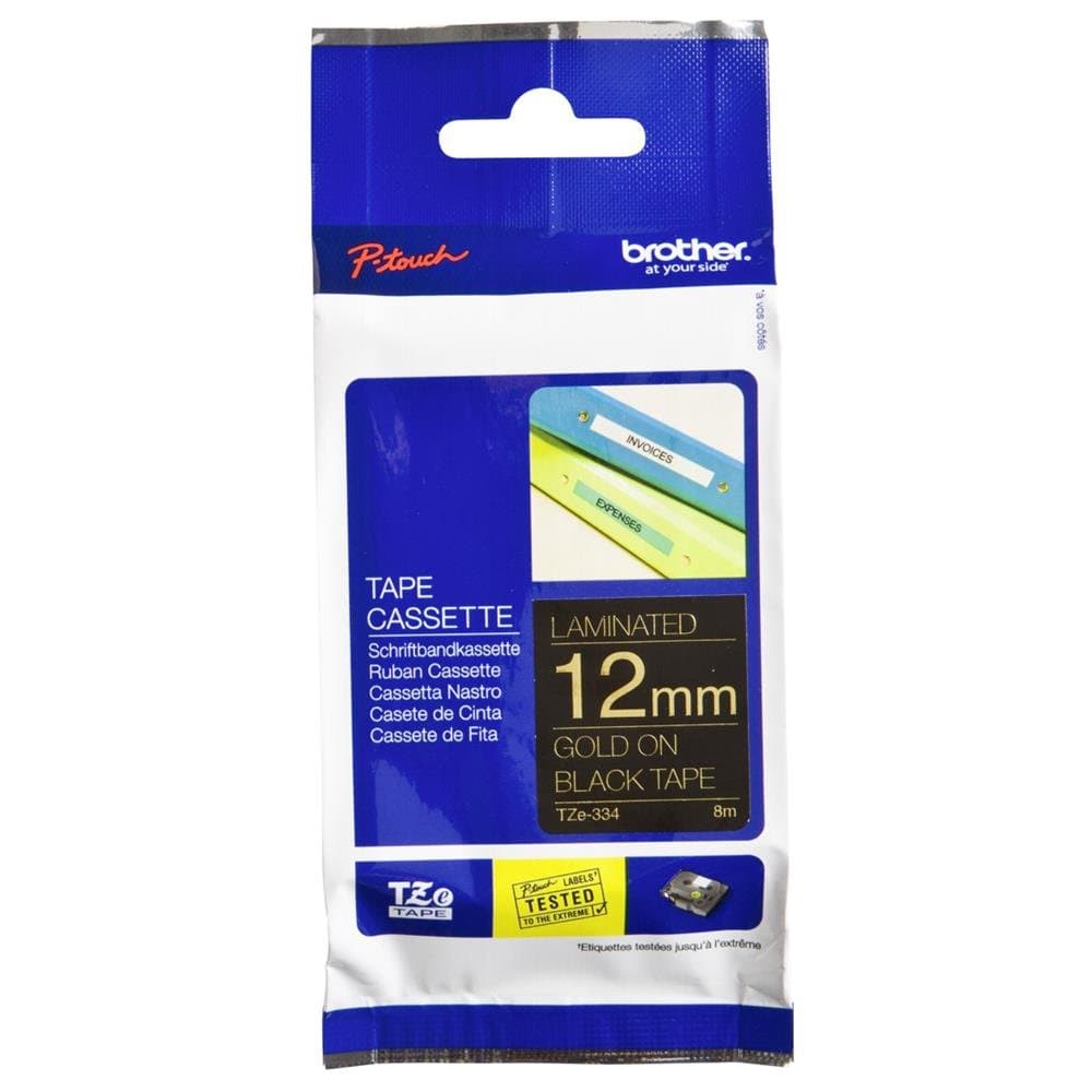 Brother TZe-334 Tape Gold on Black, Laminated, 12mm, 8m - Eco