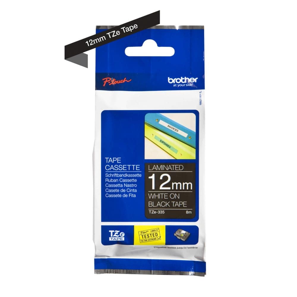 Brother TZe-335 Tape White on Black, Laminated, 12mm, 8m - Ecos